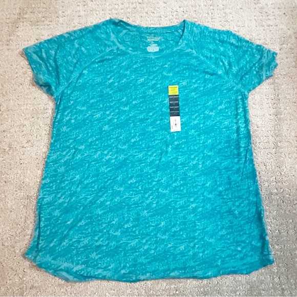 Share Tek Gear Women's Essential T-Shirt Raglan Tee Sz L Aqua Burnout White NEW - Picture 7 of 7